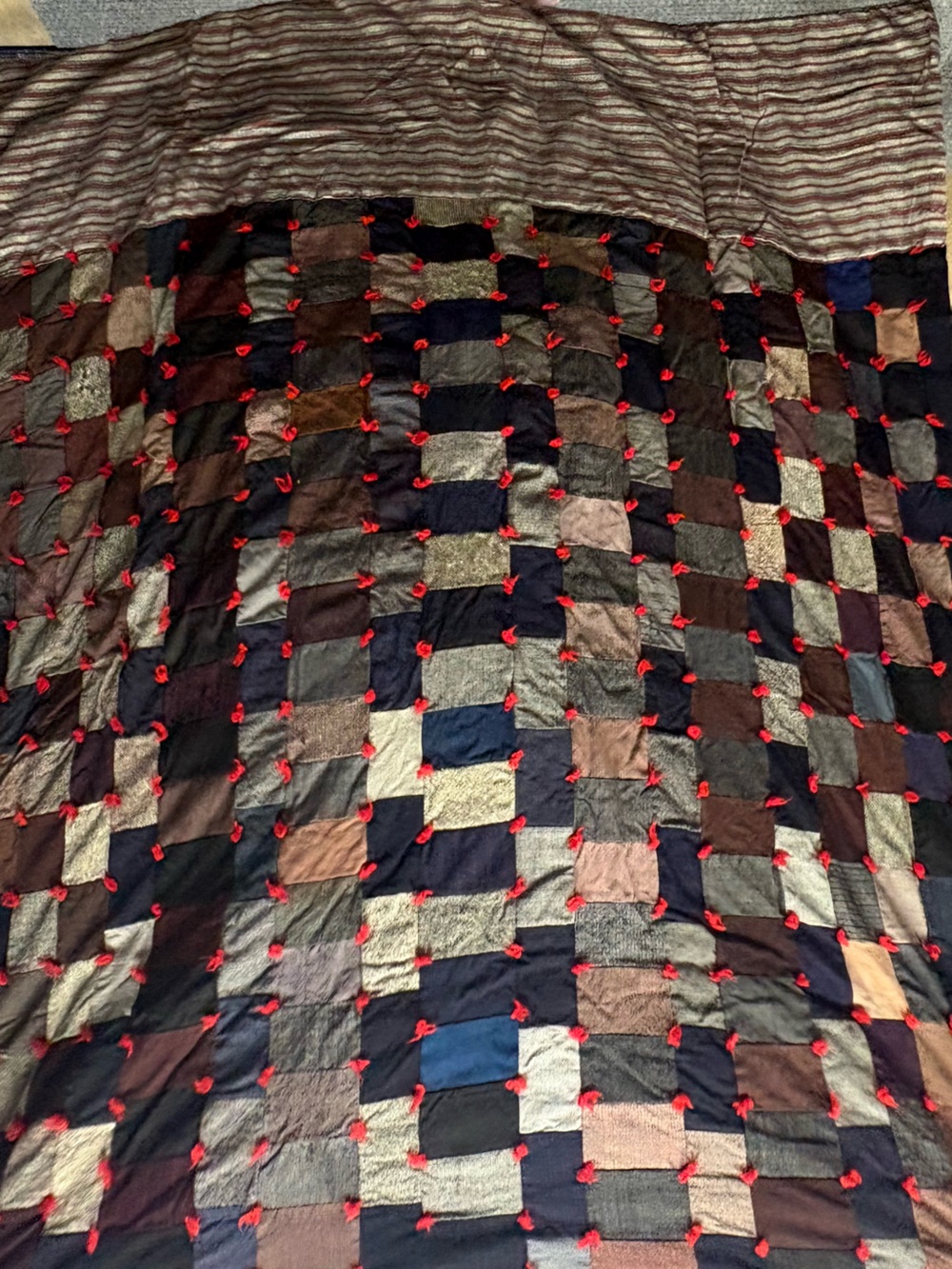 Patchwork Quilted Throw Heavy Wool Made From Men Suits Vintage Classic